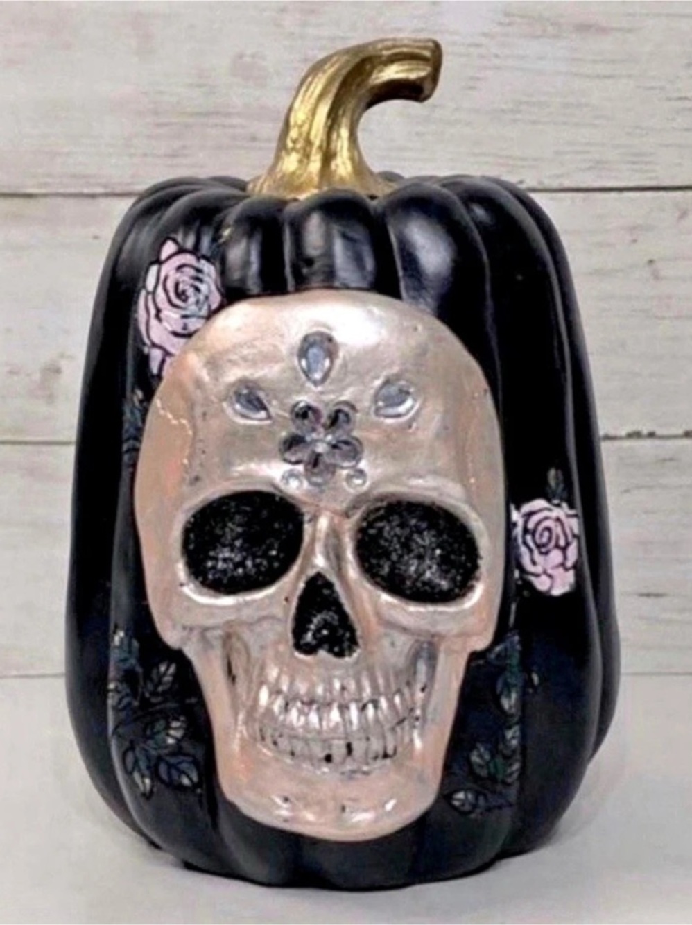 Skull Pumpkin Decor in Black & Pink Like New